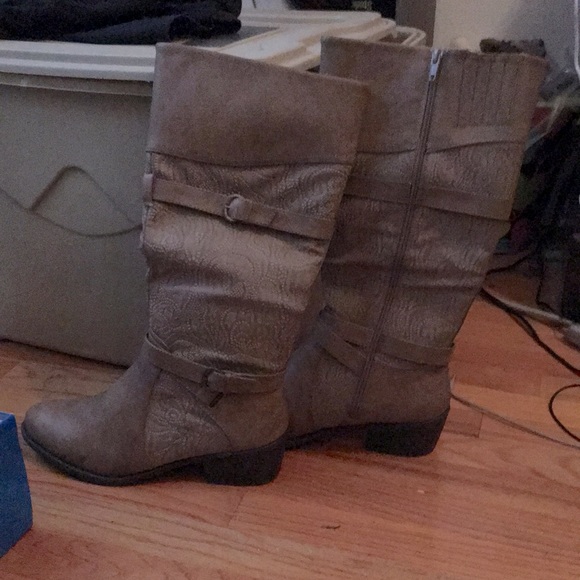 Easy Street Taupe Calf-High Boots - Picture 1 of 6
